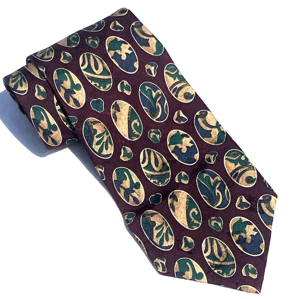 XMI Nordstrom Vtg Tie Handsewn Italian Silk Purple Oval Egg Geometric Art USA